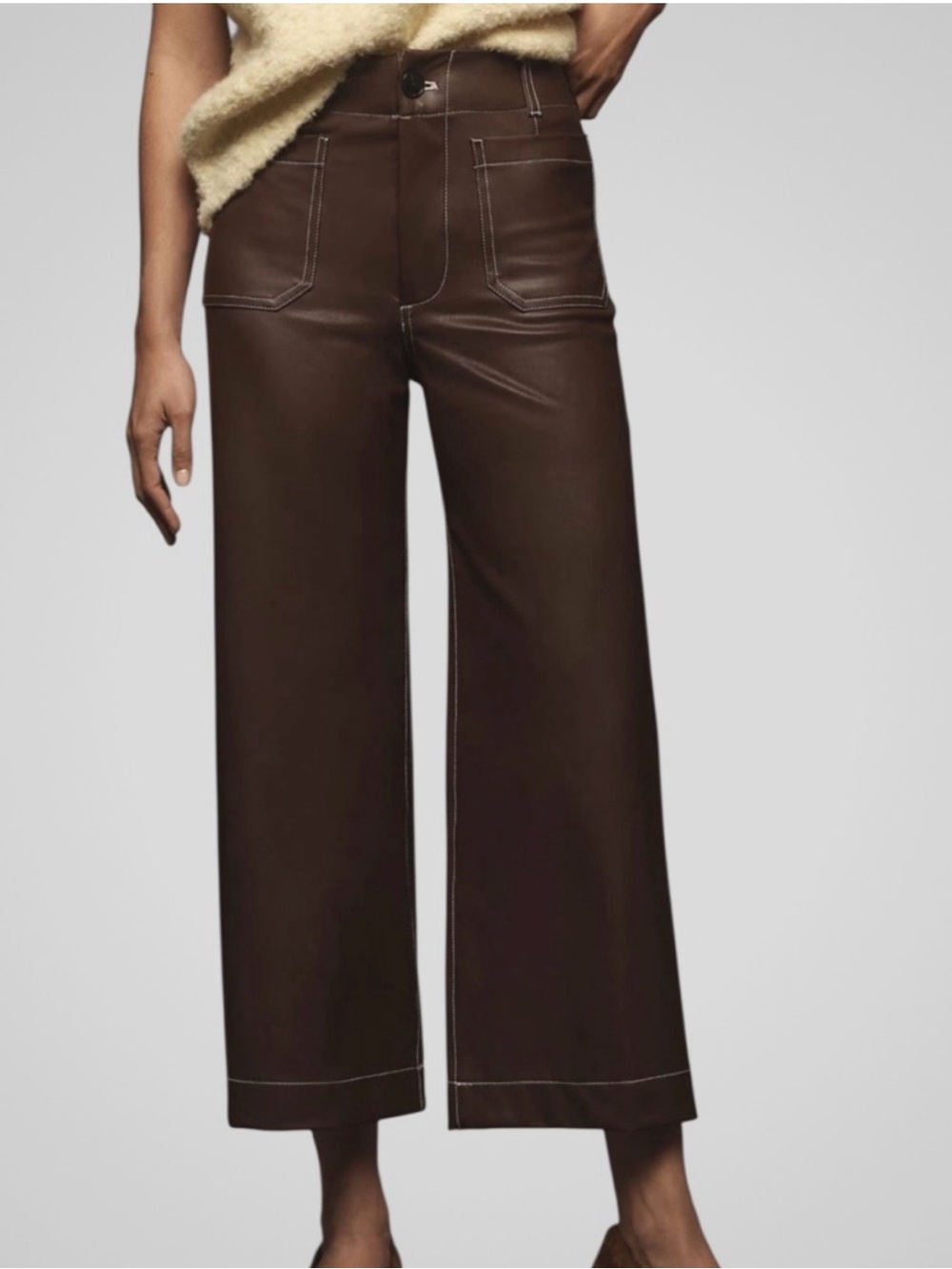 NWT Anthropologie Maeve The Collette Crop Wide Leg Faux Leather Pants 30 Petite